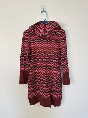 prAna Meryl Chevron Hooded Knit Sweater Dress Raisin Pink Size L